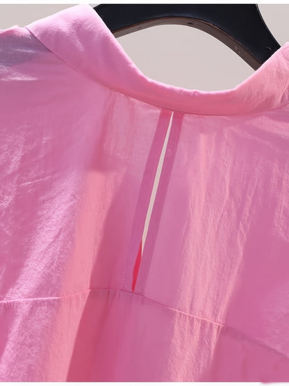 Damen Oversize Bluse mit Knopfleiste und High-Low Saum – Lässiger Business-Look