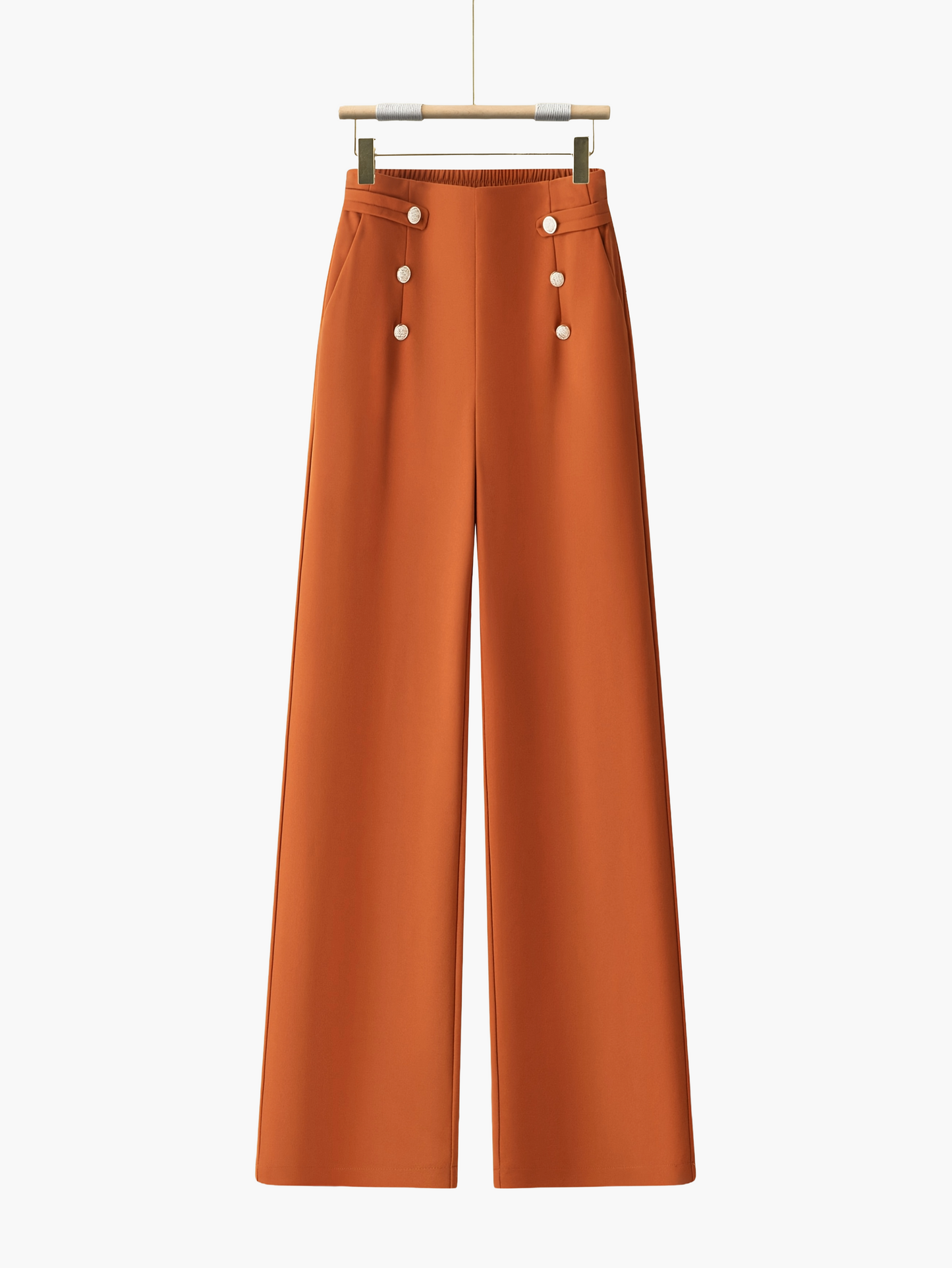 Damen Weitbein-Hosen mit Knopfleiste und elastischem Bund – Eleganter Freizeitstil