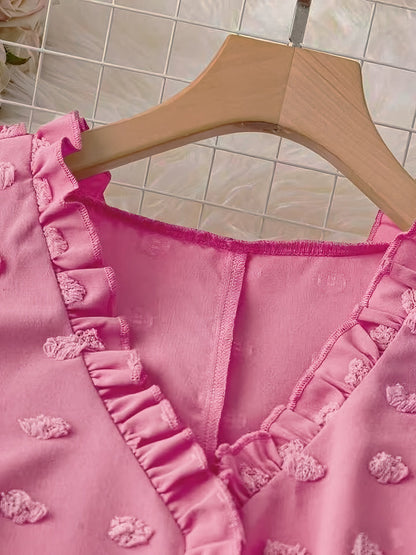 Damen Bluse Elegant mit Rüschen und Kurzarm – Perfekt für Freizeit und Büro