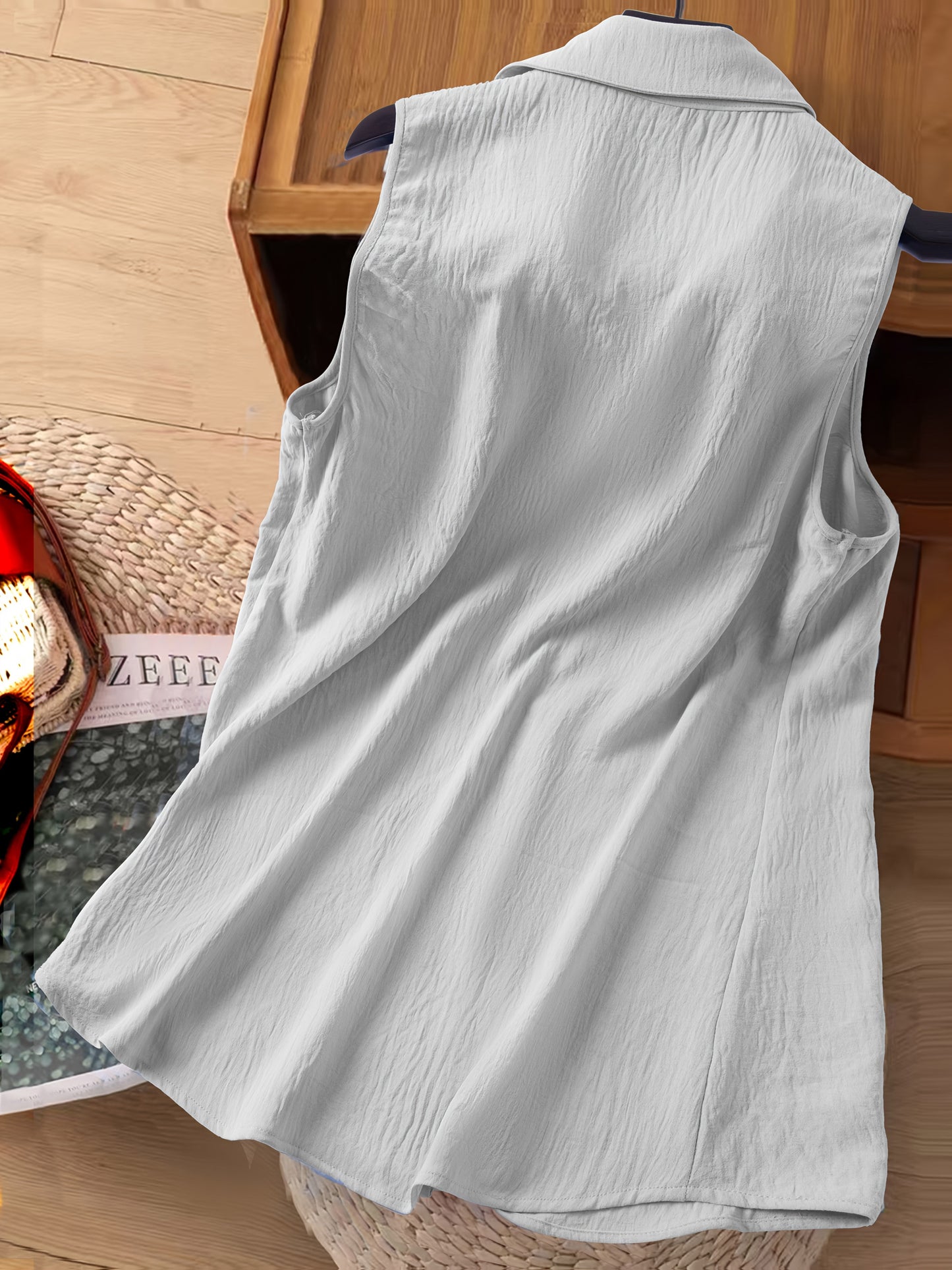 Damen ärmellose Bluse mit Blumenstickerei und Kragen – Elegant für Freizeit & Büro