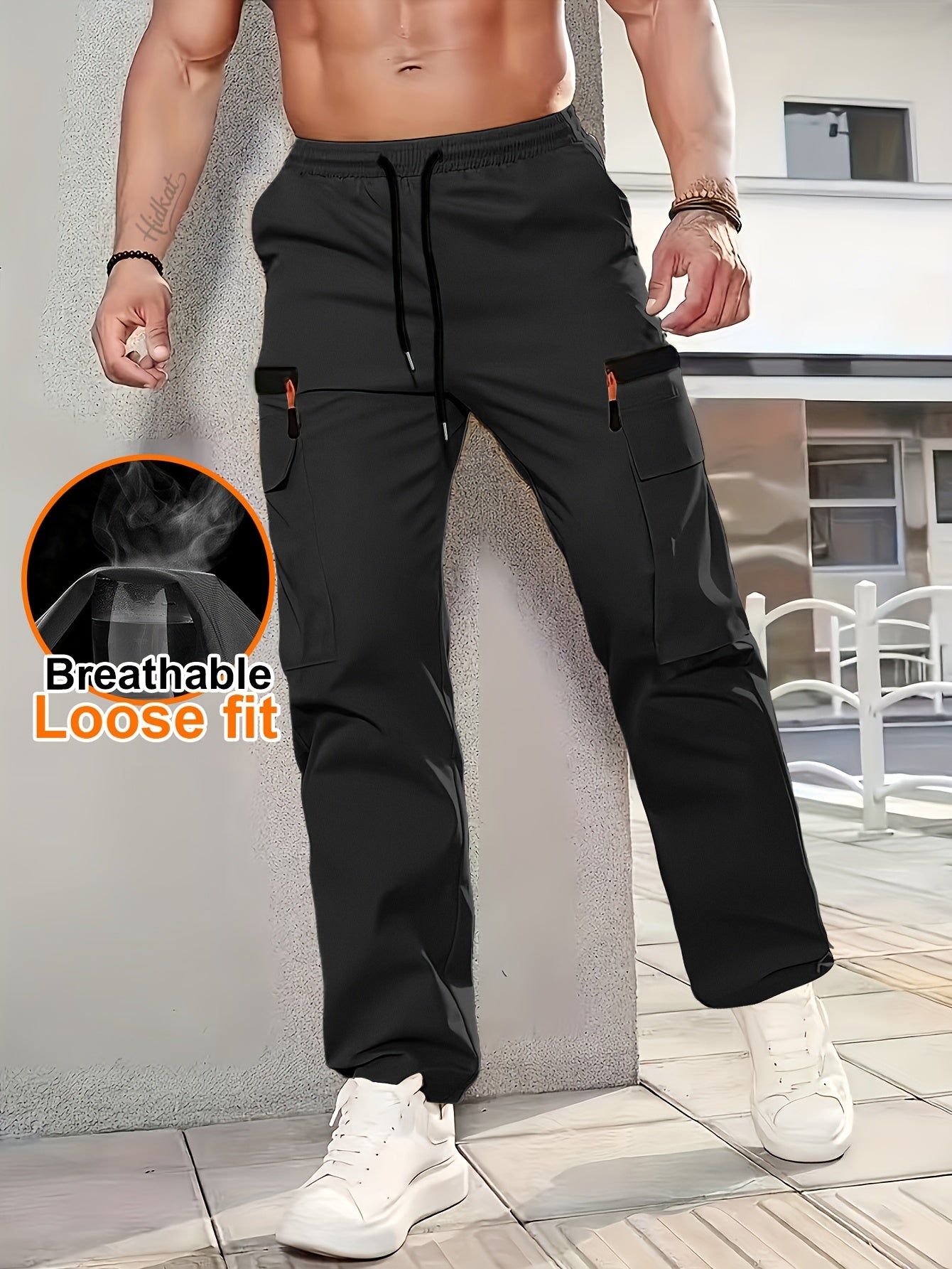 Herren Cargo Hose Locker Schnitt Atmungsaktiv Freizeit Urban Style