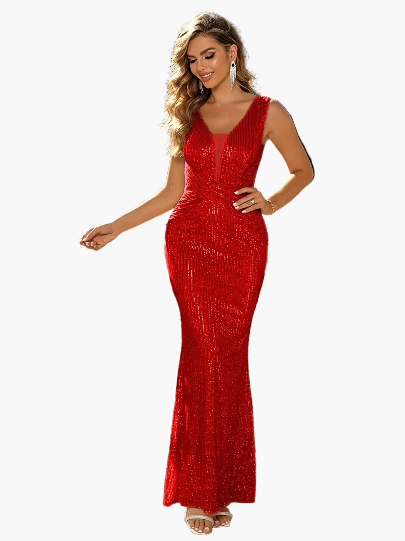 Damen Abendkleid Elegant Bodycon mit Pailletten und V-Ausschnitt – Perfekt für festliche Anlässe