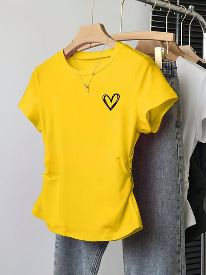 Damen T-Shirt mit Herz-Print und modernem Schnitt – Ideal für Freizeit und Alltag