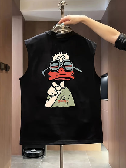 Herren Streetwear Tanktop mit Cartoon-Enten-Print und Urbanem Stil
