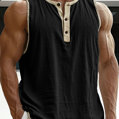 Herren Ärmelloses Henley Shirt Freizeit Modern