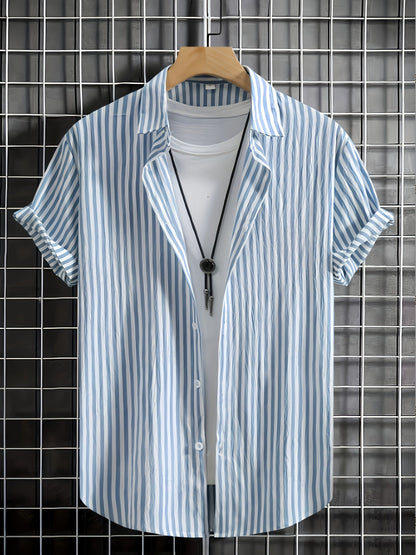 Herren Sommer Freizeit Hemd mit Streifenmuster – Kurzarm, Lässiger Stil, Perfekt für Alltag und Urlaub