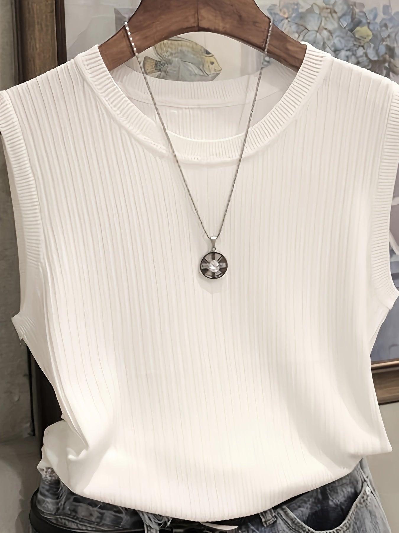 Damen ärmelloses Rippstrick Top mit Rundhalsausschnitt – Elegantes Basic für Büro und Freizeit
