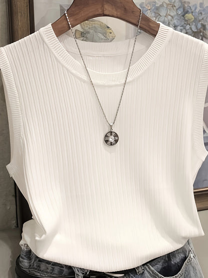 Damen ärmelloses Rippstrick Top mit Rundhalsausschnitt – Elegantes Basic für Büro und Freizeit