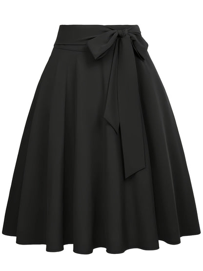 Damen Vintage A-Linien Rock mit Schleife – Eleganter Swingrock für Alltag & Freizeit