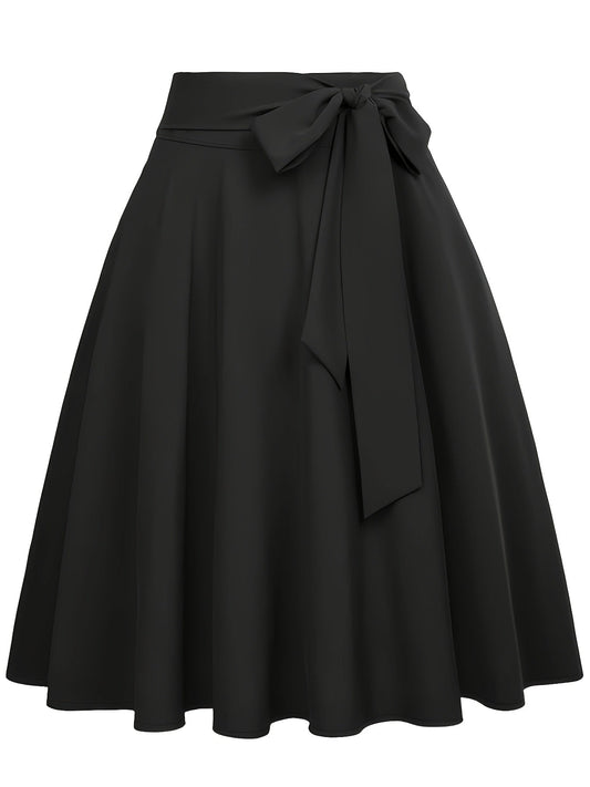 Damen Vintage A-Linien Rock mit Schleife – Eleganter Swingrock für Alltag & Freizeit