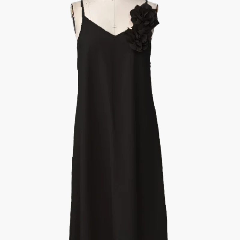 Damen Sommerkleid Elegant mit Blumenapplikation und V-Ausschnitt – Perfekt für Gartenpartys und besondere Anlässe