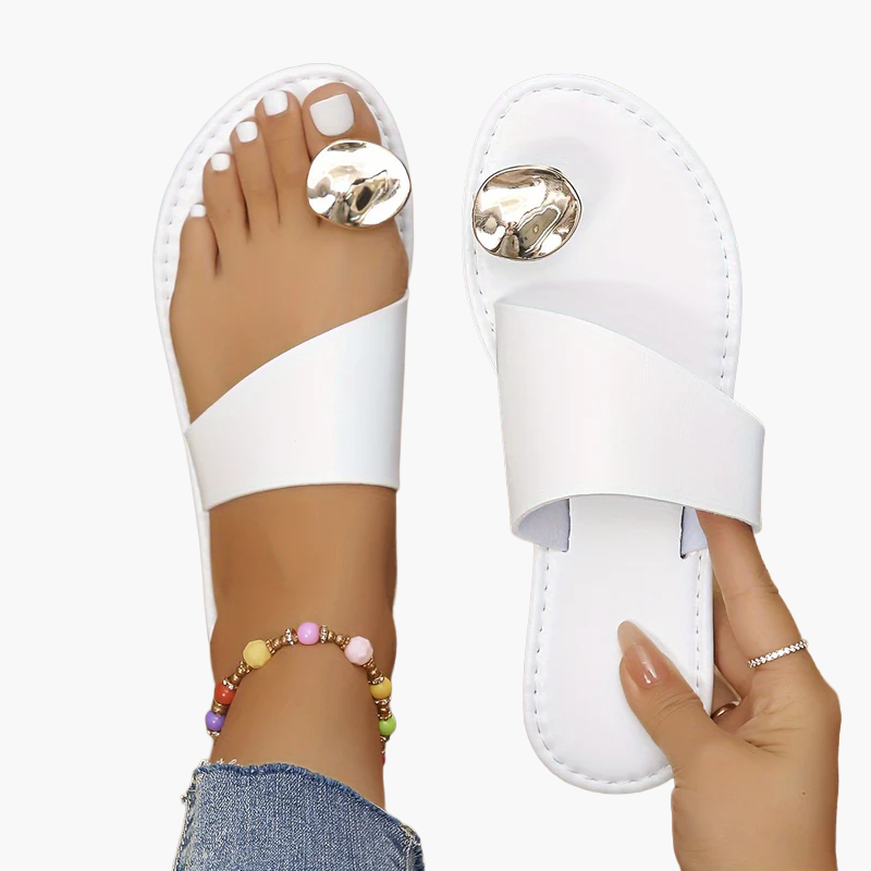 Damen Sandalen mit Zehenring und Metallic-Detail – Elegante Sommerschuhe für Freizeit & Urlaub