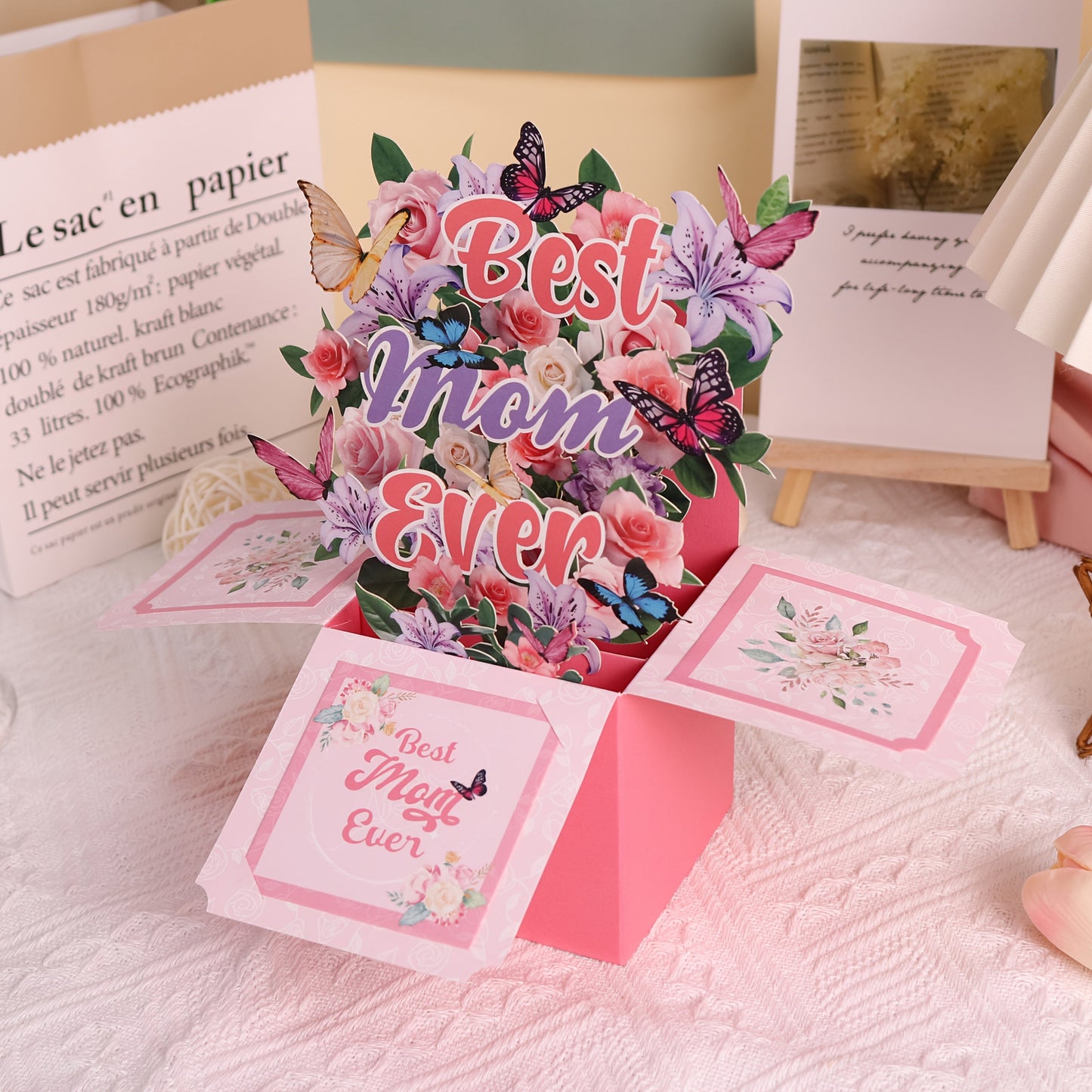 Pop-up Grußkarte zum Muttertag – Best Mom Ever – 3D Blumenstrauß Dekor für Frauen
