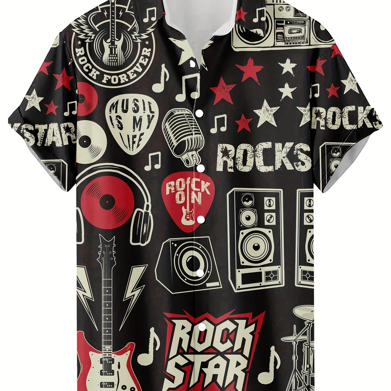 Herren Rock Musik Kurzarm Hemd – Trendiges Festival & Konzert Outfit, Musikthema, Lockerer Schnitt
