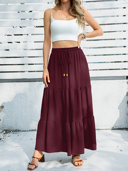 Damen Boho Maxirock mit Kordelzug – Lässiger Sommerrock für Freizeit und Strand