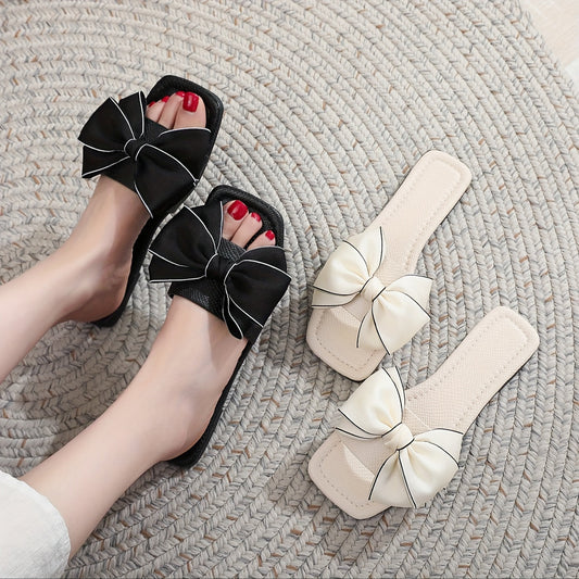 Damen Slide Sandalen mit großer Schleife und modernem Design – Stilvolle Flats für Freizeit & Alltag