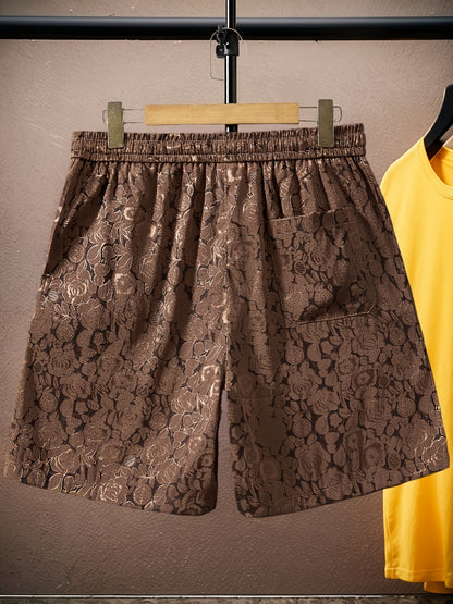 Herren Jacquard-Shorts mit Rosenmuster und modernem Relaxed Fit – Stilvolle Freizeithose für Alltag und Ausgehen