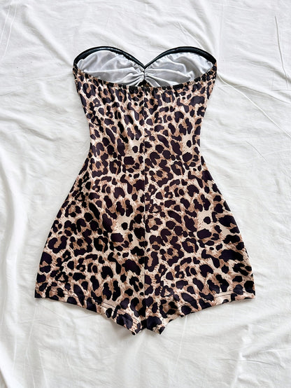 Damen Badeanzug Retro-Style mit Leopardenmuster und Cut-Outs – Eleganter Einteiler für Strand und Pool