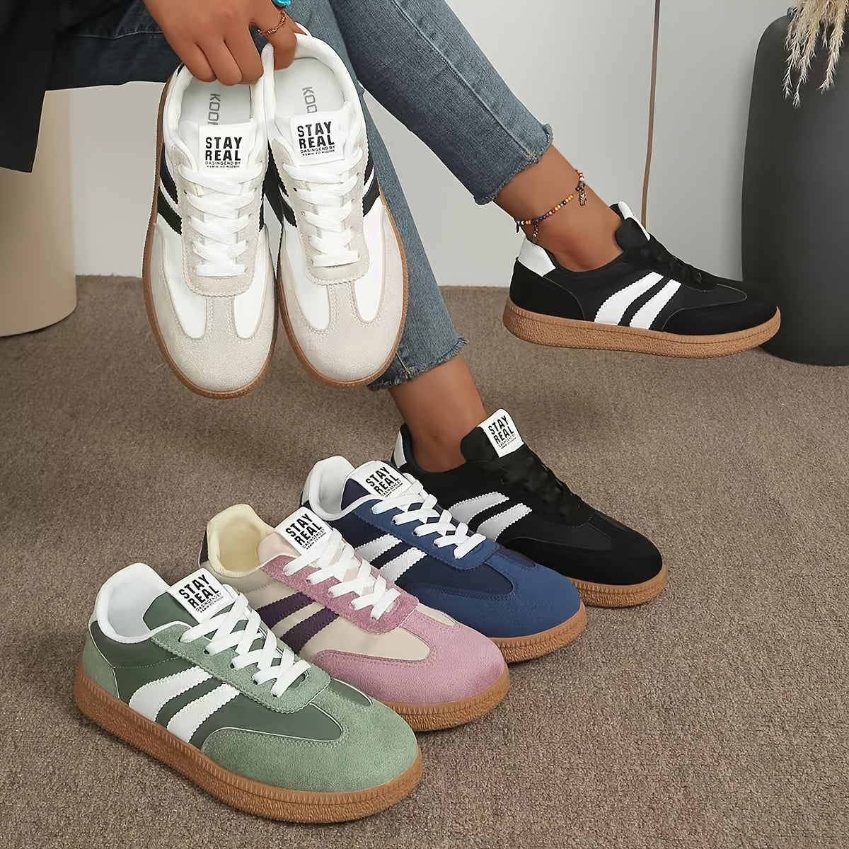 Damen Retro Sneaker mit Streifen – Lässige Streetstyle Turnschuhe für Alltag & Freizeit