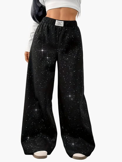 Damen Weite Jogginghose mit Sternenhimmel-Design für Freizeit und Streetwear