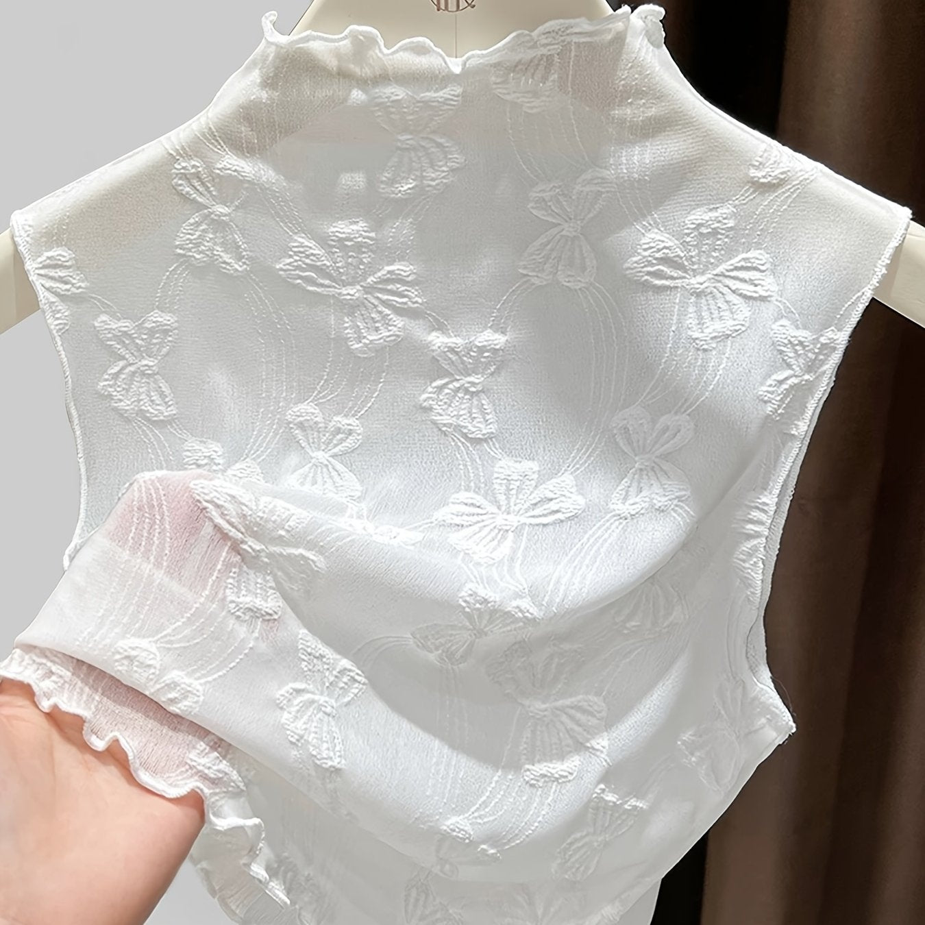Damen Spitzen-Überziehkragen mit Stehkragen und Schleifenmuster – Eleganter Layering-Style
