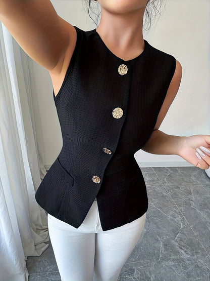 Damen Elegante Weste mit Goldknöpfen – Perfekt für Büro und Freizeit