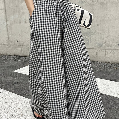 Damen Weite Hose mit Karomuster und hohem Bund – Stilvolle Freizeithose für Alltag & Ausgehen