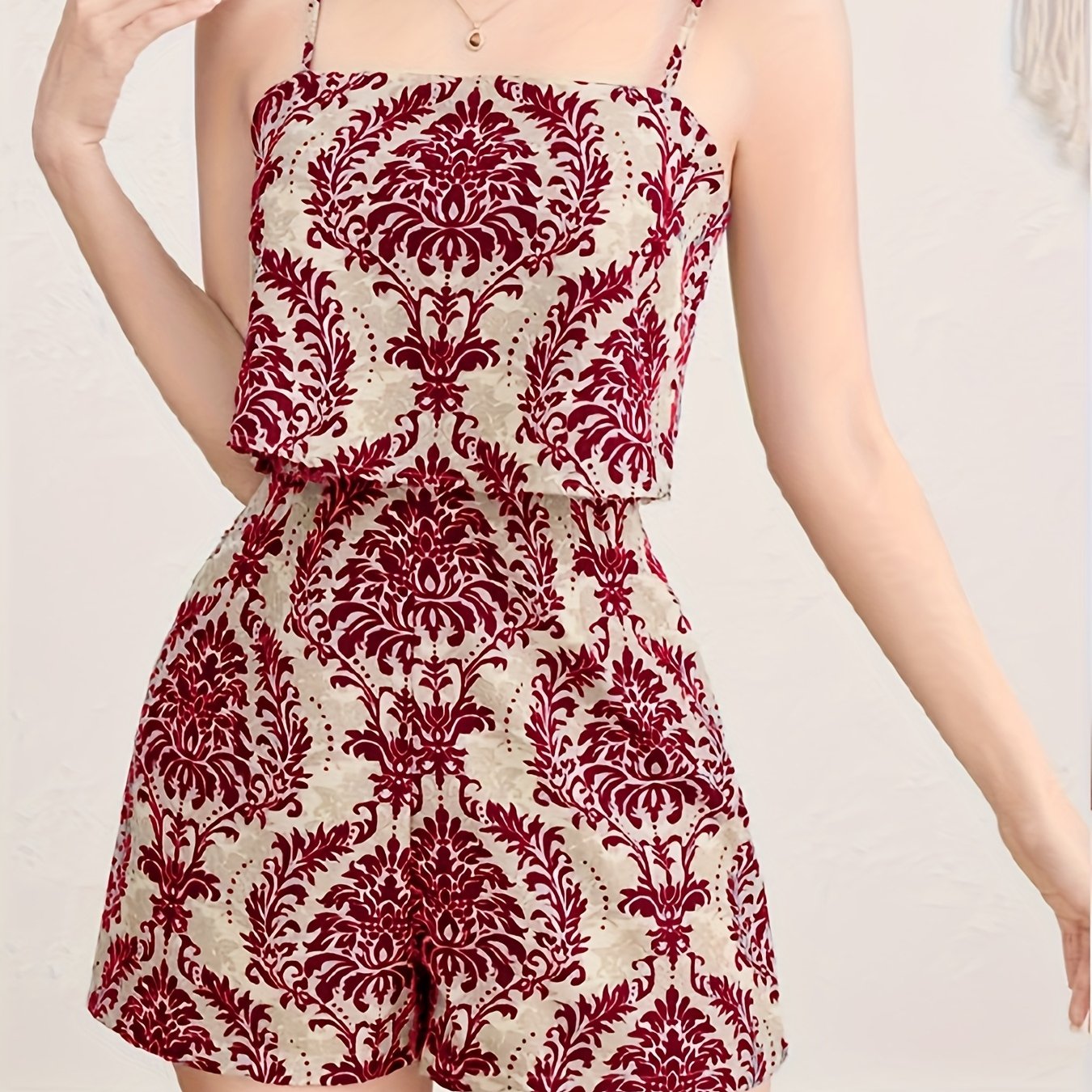 Damen Jumpsuit mit Trägern und elegantem Ornamentmuster – Stilvoller Einteiler für Freizeit und besondere Anlässe