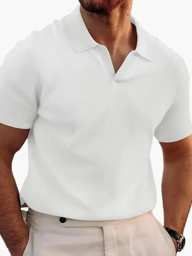 Herren Kurzarm Polohemd mit V-Kragen – Lässiger und eleganter Freizeitstil