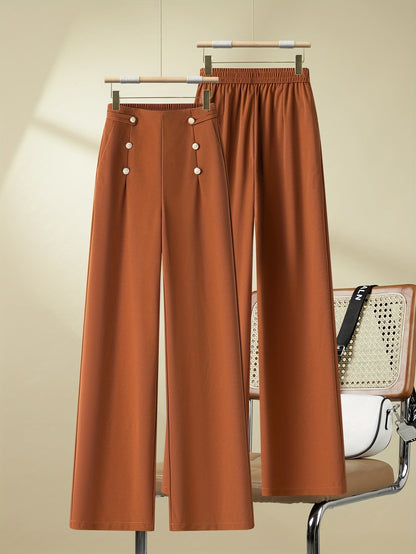 Damen Weitbein-Hosen mit Knopfleiste und elastischem Bund – Eleganter Freizeitstil
