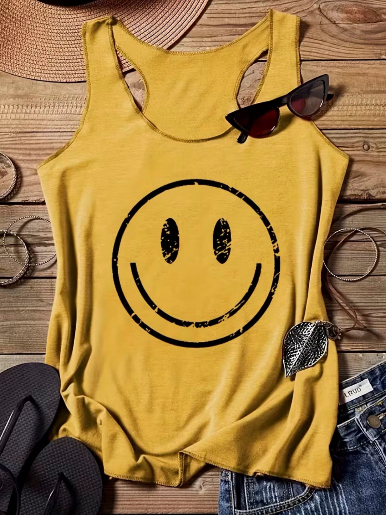 Damen Tanktop mit Smiley-Print für Freizeit und Urlaub – Lässiges Sommer-Shirt
