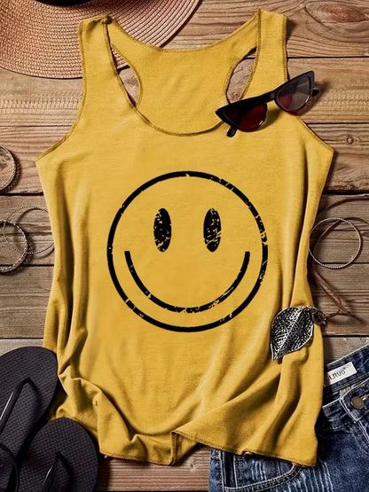 Damen Tanktop mit Smiley-Print für Freizeit und Urlaub – Lässiges Sommer-Shirt