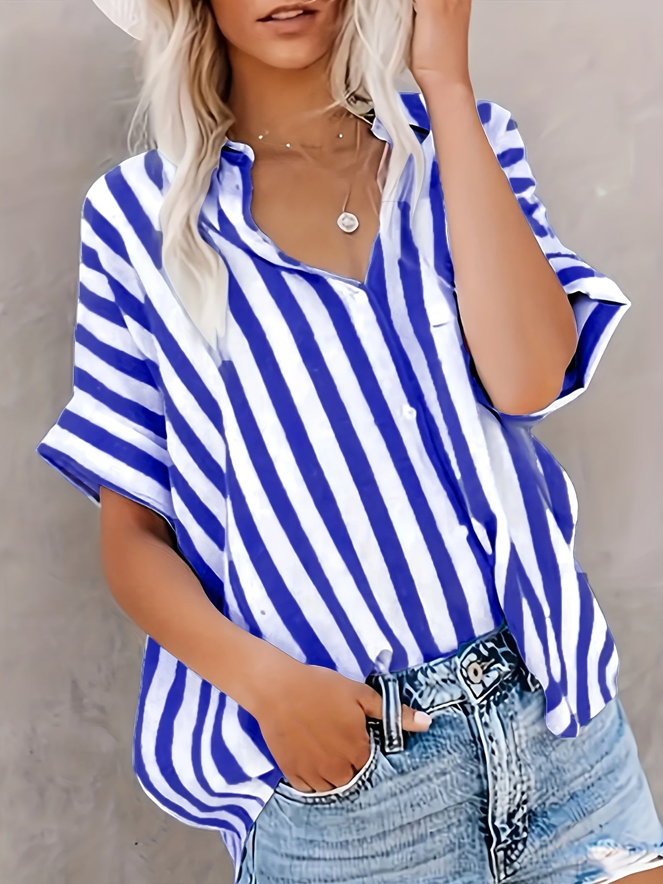 Damen Sommer Streifenbluse im lässigen Boyfriend-Stil – Elegantes Freizeit Hemd