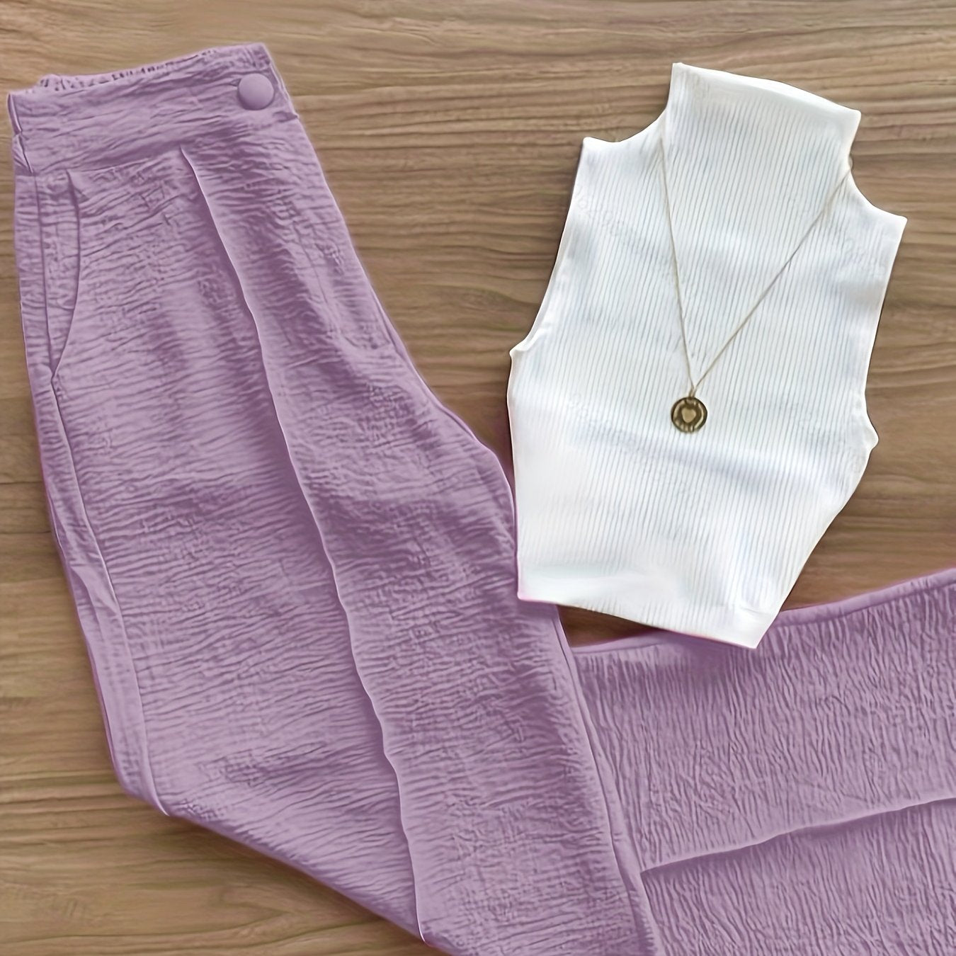 Damen Elegantes Set – Ärmelloses Oberteil mit Stehkragen und Weite Hose, Perfekt für Büro und Alltag