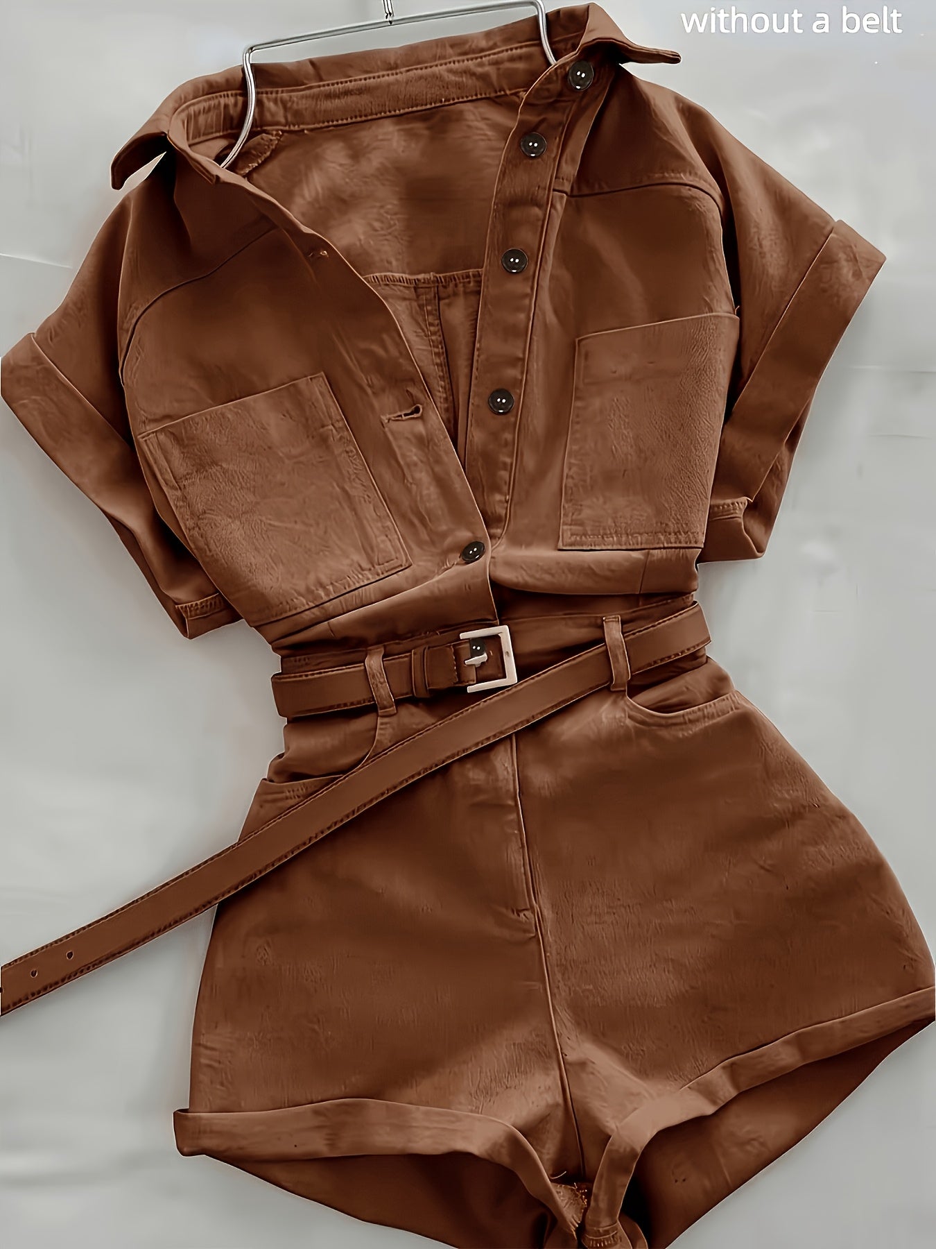 Damen Utility-Style Overall mit Gürtel und Kurzarm – Modischer Einteiler für Alltag und Freizeit