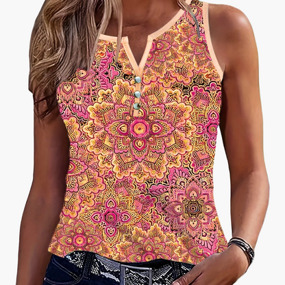 Damen Sommer Tanktop mit Ethno-Muster und Knopfleiste – Freizeit & Street Style