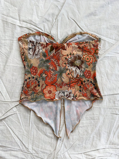 Damen Trägerloses Blumen-Crop-Top mit Knoten-Detail und Schmetterlingsform