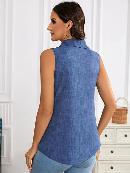 Damen ärmellose Bluse im eleganten Hemdblusen-Stil für Büro und Freizeit