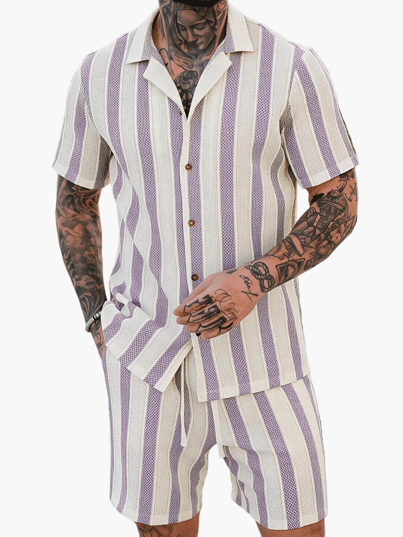 Herren Sommer Set – Gestreiftes Kurzarmhemd & Shorts, Lässig, Ideal für Urlaub & Freizeit