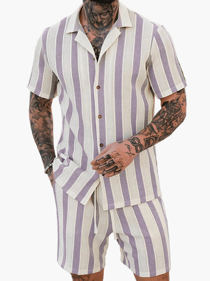 Herren Sommer Set – Gestreiftes Kurzarmhemd & Shorts, Lässig, Ideal für Urlaub & Freizeit