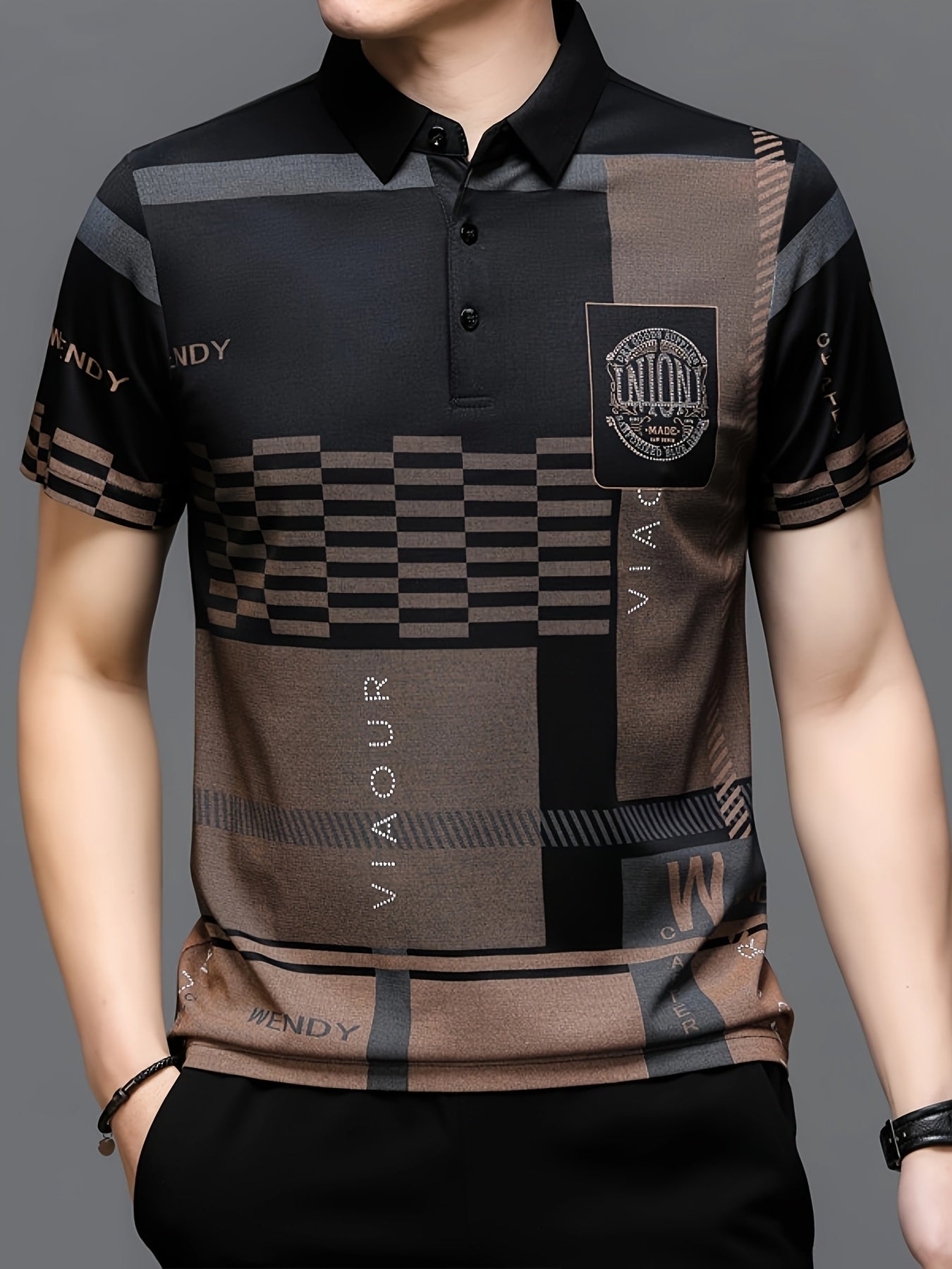 Herren Poloshirt mit modernem Grafikmuster und klassischem Kragen – Stilvolles Kurzarmshirt für Alltag und Freizeit
