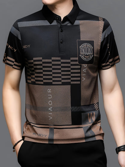 Herren Poloshirt mit modernem Grafikmuster und klassischem Kragen – Stilvolles Kurzarmshirt für Alltag und Freizeit