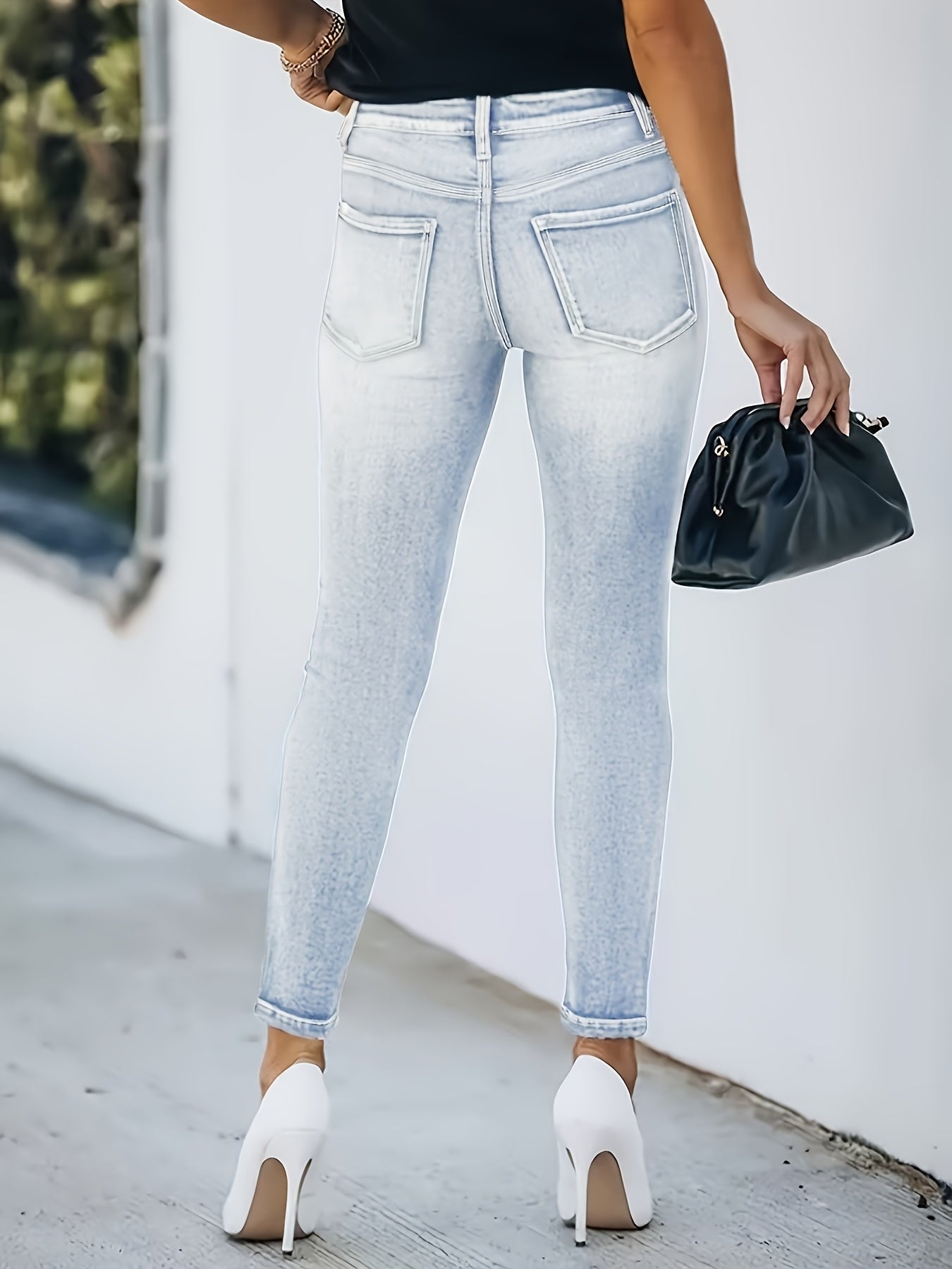 Damen High Waist Skinny Jeans im modernen Street-Style mit Knopfleiste