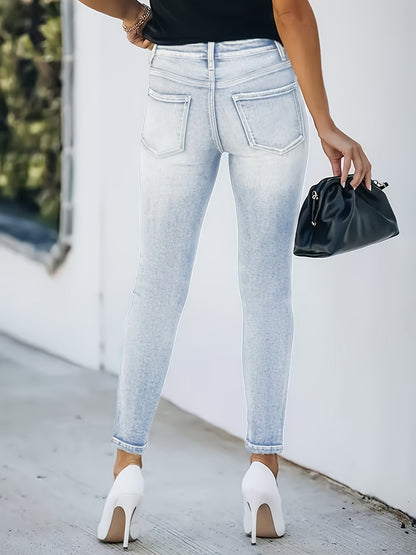 Damen High Waist Skinny Jeans im modernen Street-Style mit Knopfleiste