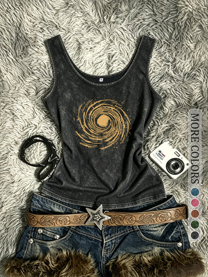 Damen Vintage Tanktop mit Spiral-Print – Retro Style für Festivals und Freizeit