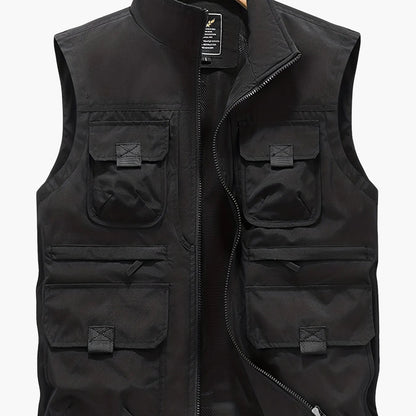 Herren Outdoor Utility Weste mit Stehkragen – Multifunktionsweste für Angeln, Wandern, Freizeit