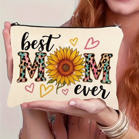 Best Mom Ever – Damen Kosmetiktasche mit Sonnenblume und Herz-Design, Geschenkidee zum Muttertag