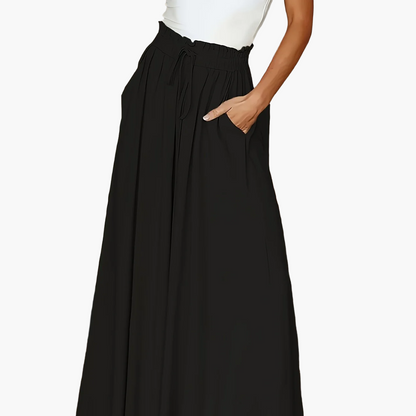 Damen Elegante Maxirock mit Hoher Taille und Bindegürtel – Weit Geschnitten, Perfekt für Alltag & Urlaub