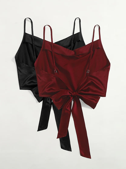 Damen Trendige Cropped Tops mit Drapiertem Ausschnitt und Bindeband – 2er Set für Freizeit und Ausgehen