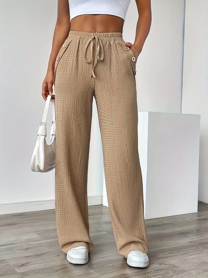 Damen Freizeithose mit weitem Bein und Knopfdetails – Stilvolle Loungehose für Alltag und Freizeit